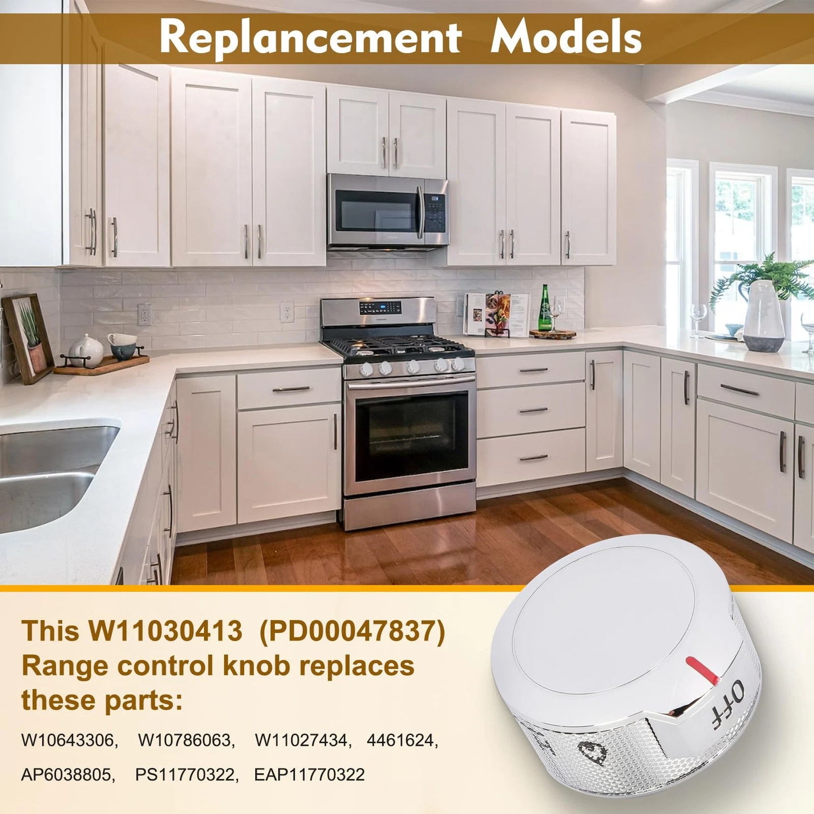 Aniceparthy W11030413 5 Pack Stove Control Knob Replacement for Whirlpool KitchenAid Ranges Replaces W10643306,W10786063,W11027434, AP6038805,PS11770322,EAP11770322