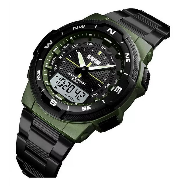 Reloj De Pulsera Skmei 1370 Reloj Digital Cuarzo Caballero Color de la correa Negro Color del bisel Verde Color del fondo Negro