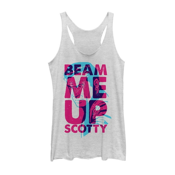 Women's Star Trek Kirk Beam Me Up Scotty 3D Racerback Tank Top White Heather 2X Large