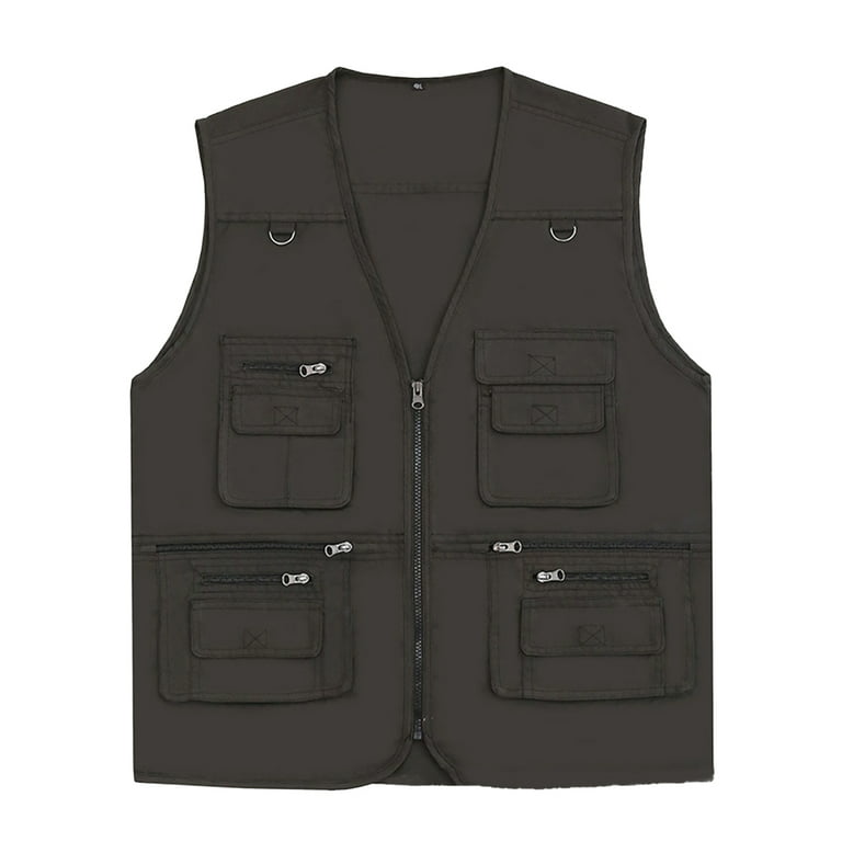 Linyer Zip Vest Quick-Dry Skin Friendly Washable Waistcoat Thin Mesh Jacket Fly  Fishing Vest with Adjustable Buckle XL/XXL/3XL/4XL/5XL Black Gary,95-110KG  5XL 