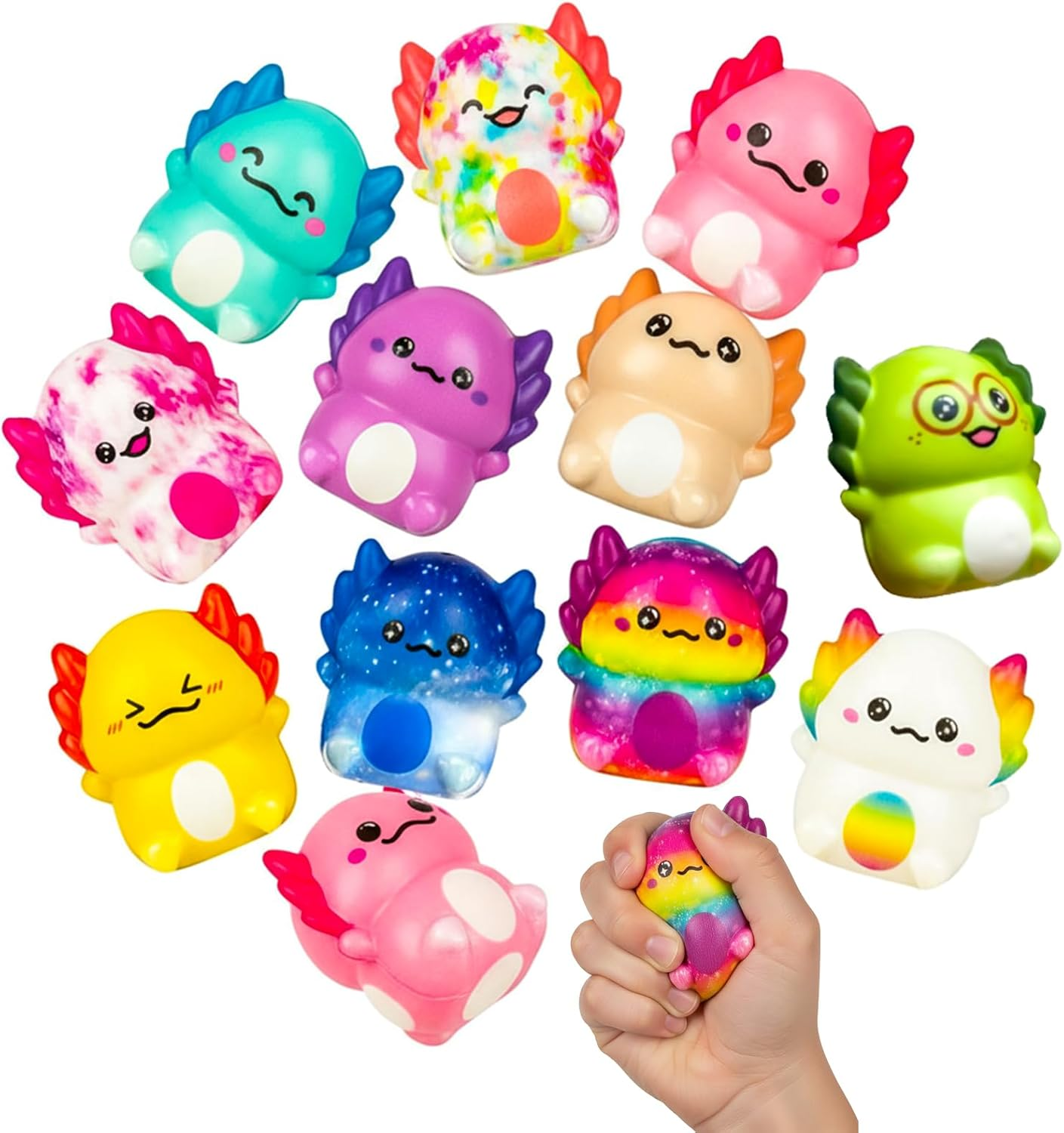 Axolotl Squishy Toys – Soft Slow Rising Stress Relief Sensory Fidget Toys for Party Favors – Classroom Rewards, Birthday Party Favors, Treasure Box Prizes, Novelty Gifts (12PC)