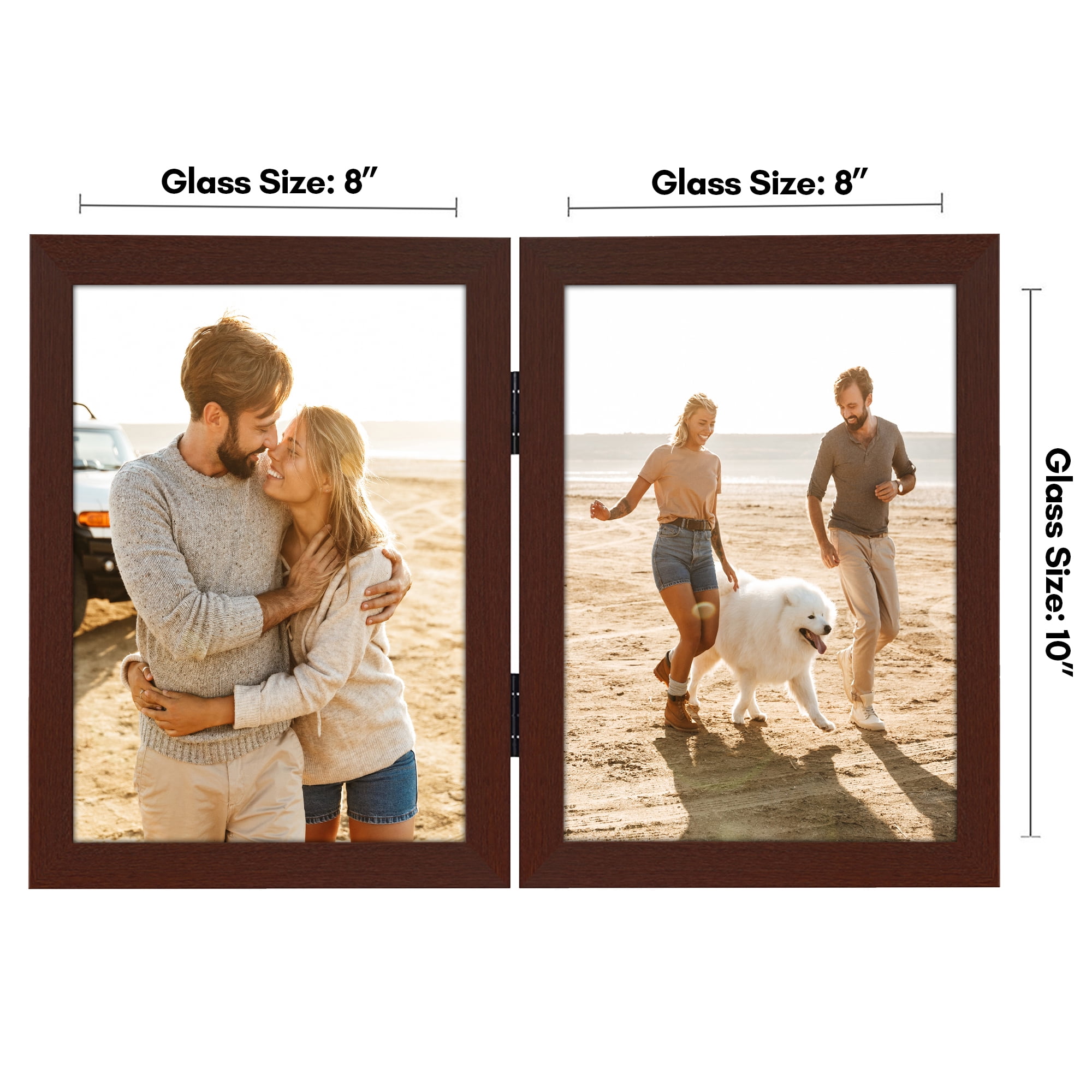 Americanflat 8x10 Hinge Frame with Shatter-Resistant Glass Hinged Double Frames Signature Photo - Mahogany