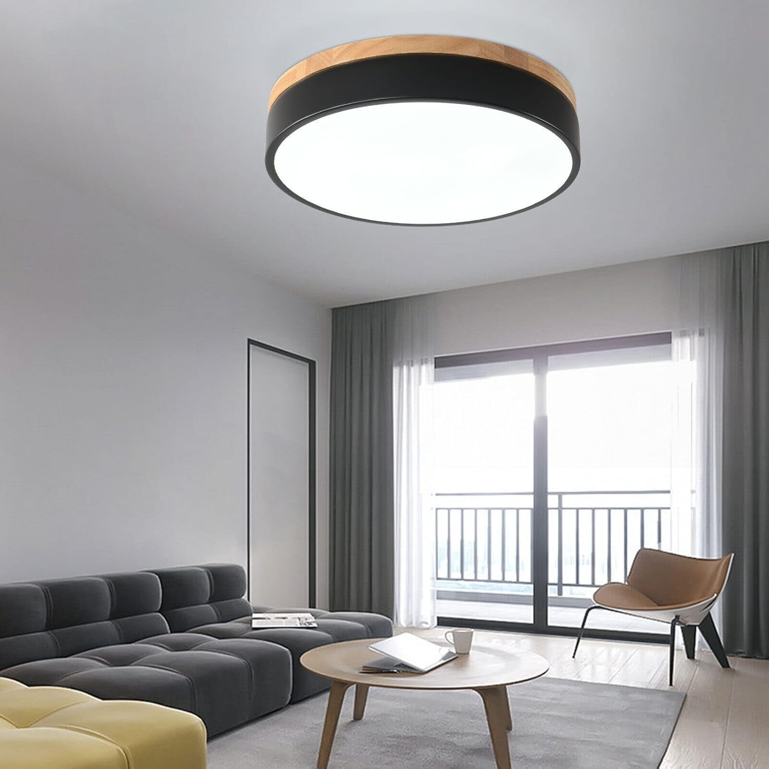 11.8 Inch LED Flush Mount Ceiling Light, 24W Dimmable Black Round Acrylic Flat Panel Light, Minimalist Ceiling Light Fixture for Dining Room, Bedroom, Kitchen