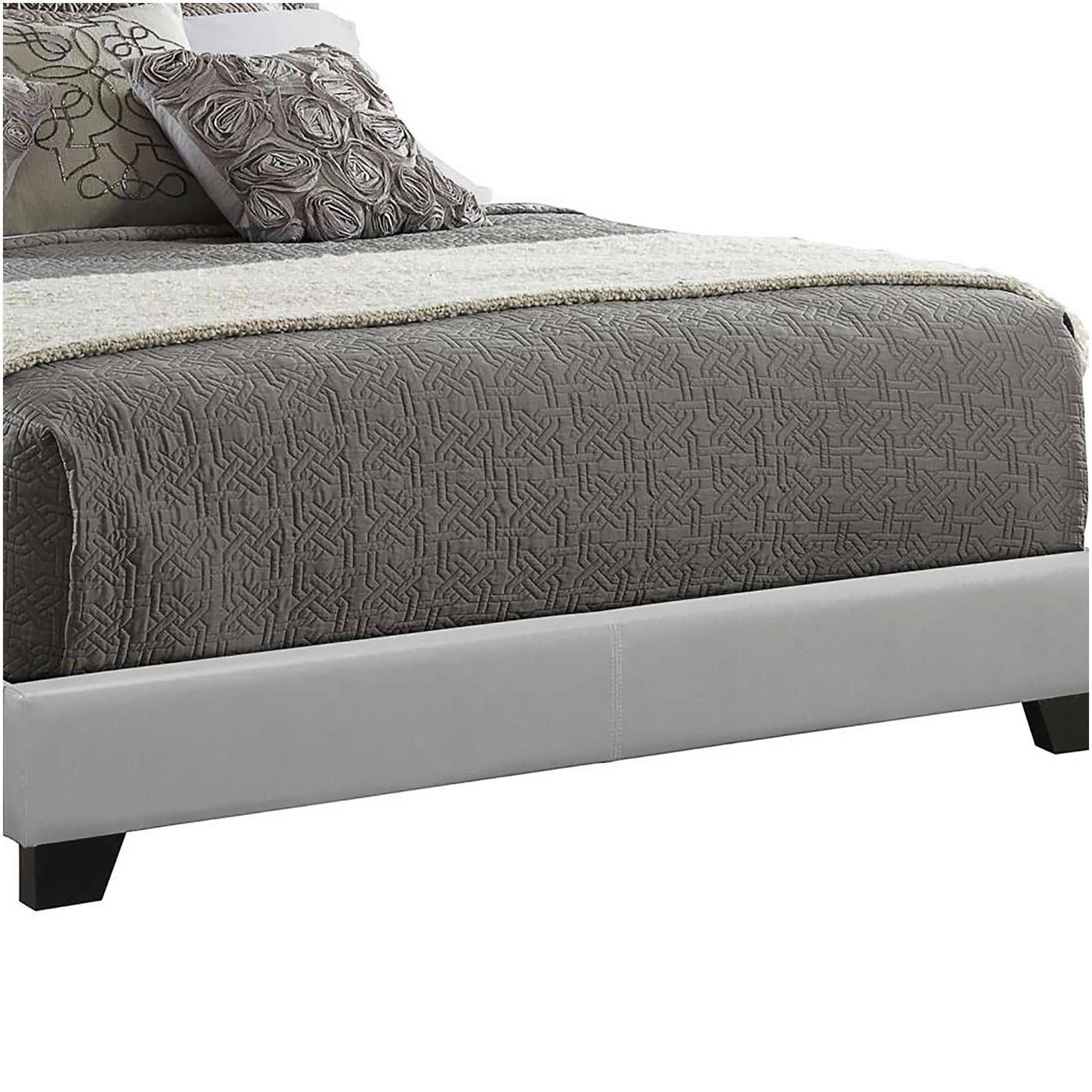 Modern Upholstered Queen Bed Frame with Panel Headboard, Low Profile Platform Bed, Faux Leather, Grey