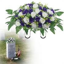 VINOIC Simulated Funeral Flower Arrangement - Rose Memorial Saddle for Tombstones - All-Weather Outdoor Cemetery Decor - Artificial Flower Saddles with Steel Base, D