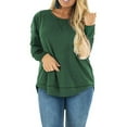 thumbnail image 3 of Mifater Plus Size Tops for Women Long Sleeve Crewneck Tunic Tops Casual Spring Blouse Side Split Tunics Shirts Green Tees, 3 of 6