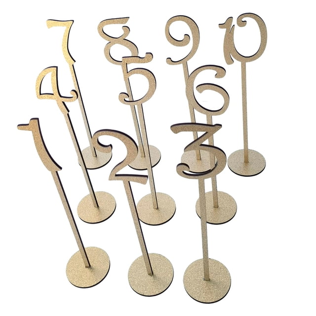 Números de mesa Letreros de números de mesa Decoración rústica de madera Tarjetas de números de mesa para 10 Uds dorado