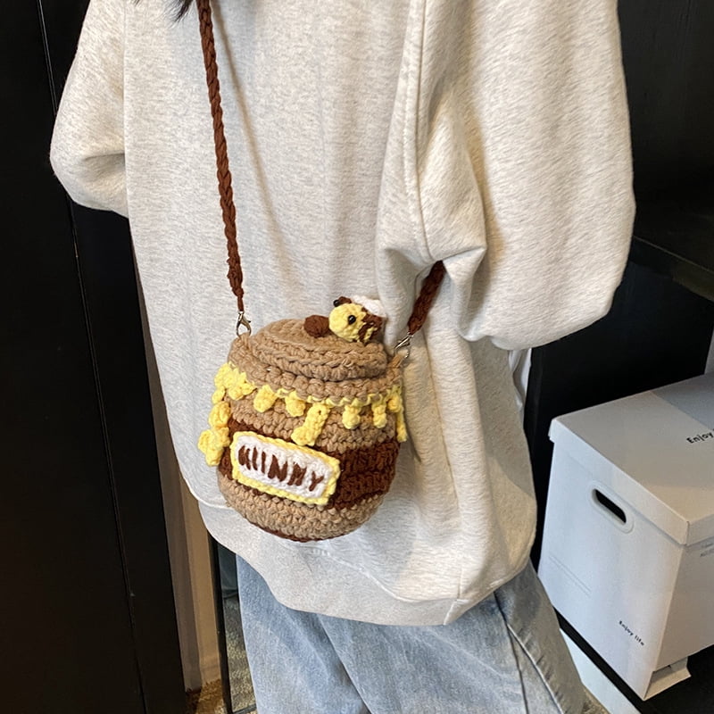 Honey Jar Yarn Bag Finished Product Handmade Crochet Bag Yarn Knit Shoulder Bag Cute Crossbody Bag