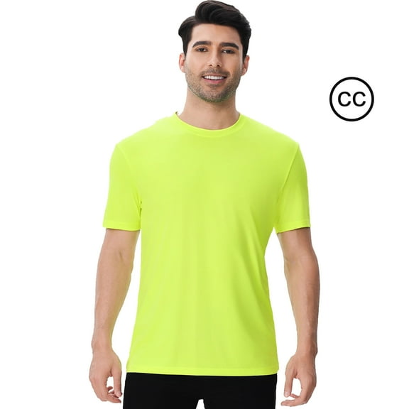 Zfeel Hi-Vis Short Sleeve Safety Tee, Pure Dry Fit Poly Shirts for Men, Moisture-Wicking Athletic T-Shirt in Neon Green, 100% Polyester, S