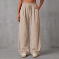 thumbnail image 2 of LUVDA Women's Corduroy Wide Leg Pants Drawstring Elastic Waist Lounge Trousers with Pockets, 2 of 9