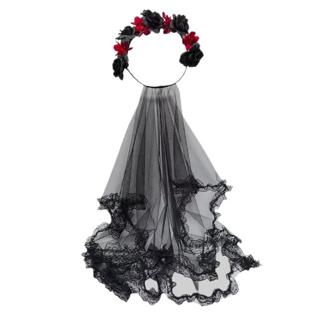 de Halloween, diadema de flores con velo, accesorio de vestido elegante, corona de flores de encaje, velo del Día de para perfecl velo de novia de halloween