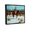 thumbnail image 3 of Winter Cowboy Cattle Landscape Animals & Insects Painting Jet Black Framed Art Print Wall Art, 3 of 6