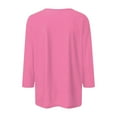 thumbnail image 5 of KBZDBZC Womens Summer Tops Women's Fashion Button Up 3/4 Length Sleeve Solid Color T Shirt Shirt Top Women's T Shirt Blouses Women Womens Casual Blouse(Hot Pink,M), 5 of 5