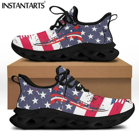 

Patriotic Women Lace-up Mesh Swing Shoes July of 4 American Independence Day Print Sport Platform Shoes Zapatillas
