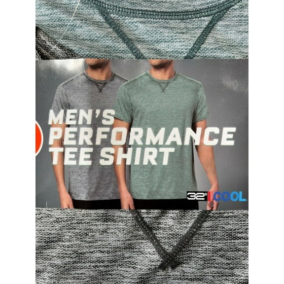 32 Degrees Men's Performance Tee Shirt 2-pack (Large, Green/Gray)