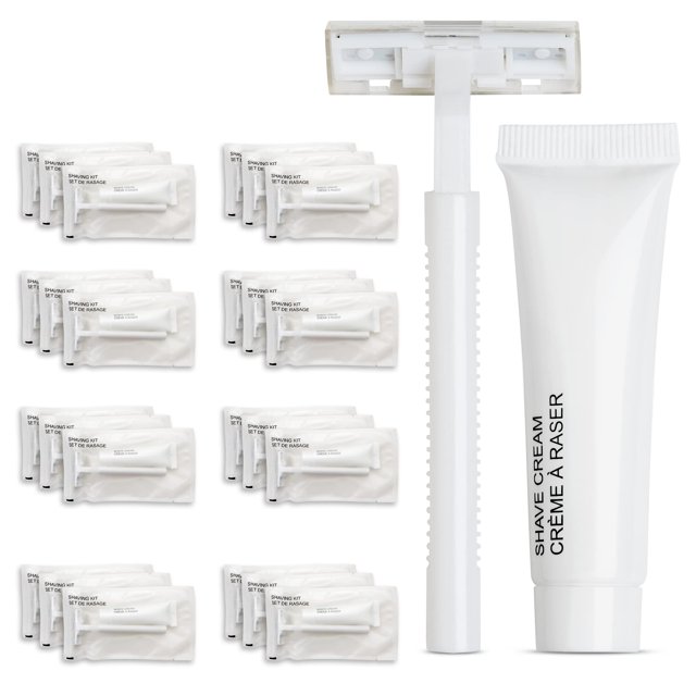 Kit de afeitado World Services (bolsita transparente esmerilada) - Servicios del hotel 48 unidades - Incluye maquinilla de afeitar de doble hoja y crema de afeitado hidratante