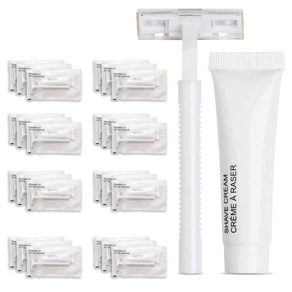Kit de afeitado World Services (bolsita transparente esmerilada) - Servicios del hotel 48 unidades - Incluye maquinilla de afeitar de doble hoja y crema de afeitado hidratante