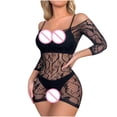 thumbnail image 7 of Levmjia Women's Lace Mesh Cutout Nightgown Set Dress Solid Color Open Crotch Long Sleeve Slim Fit Bodysuit For Honeymoon Valentine, 7 of 7