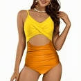 thumbnail image 2 of Stamzod Womens Bathing Suits 2026 Trendy Fashion Patchwork Ruched Swim Suit High Cut One Piece Swimsuit Women Swimwear Yellow S, 2 of 7
