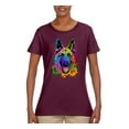 thumbnail image 2 of Colorful Happy German Shepherd Dog Animal Lover Womens Graphic T-Shirt, Maroon, Large, 2 of 3