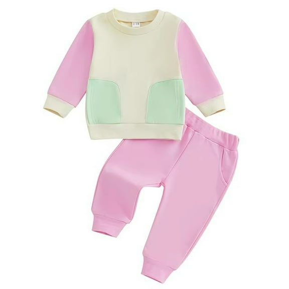 Timegard Toddler Baby Clothes Newborn Sweat Outfits Infant Color Block Top Pants Sets Comfy Workout