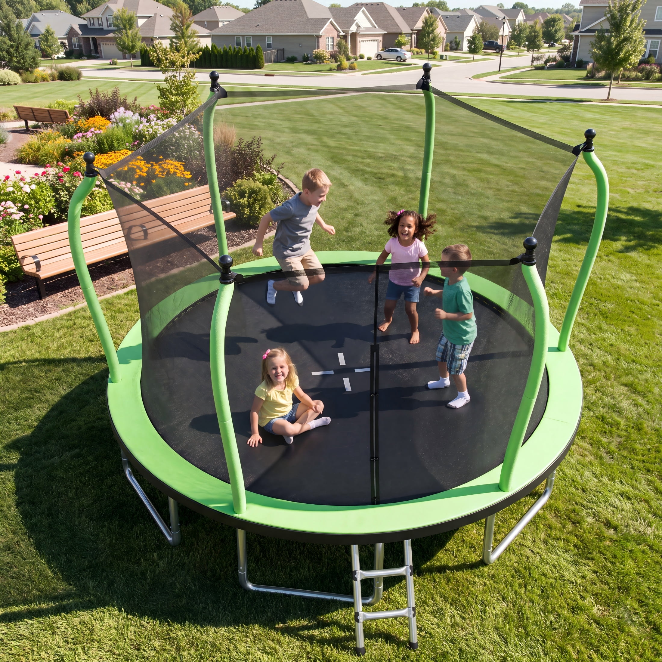 EUROCO 14FT Premium Trampoline with UV Resistant Safety Enclosure and Ladder, Round Backyard Bouncer Maximum Load Capacity for Kids and Adults