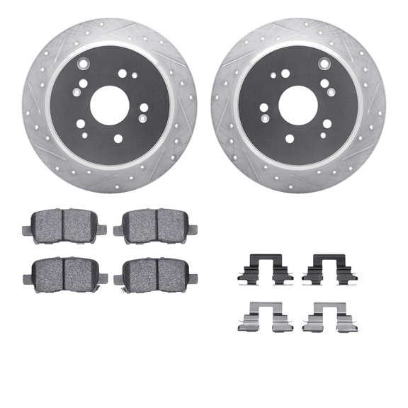 Dynamic Friction Company Rear Brake Rotors-Drilled and Slotted-Silver with 5000 Advanced Brake Pads includes Hardware 7512-59073