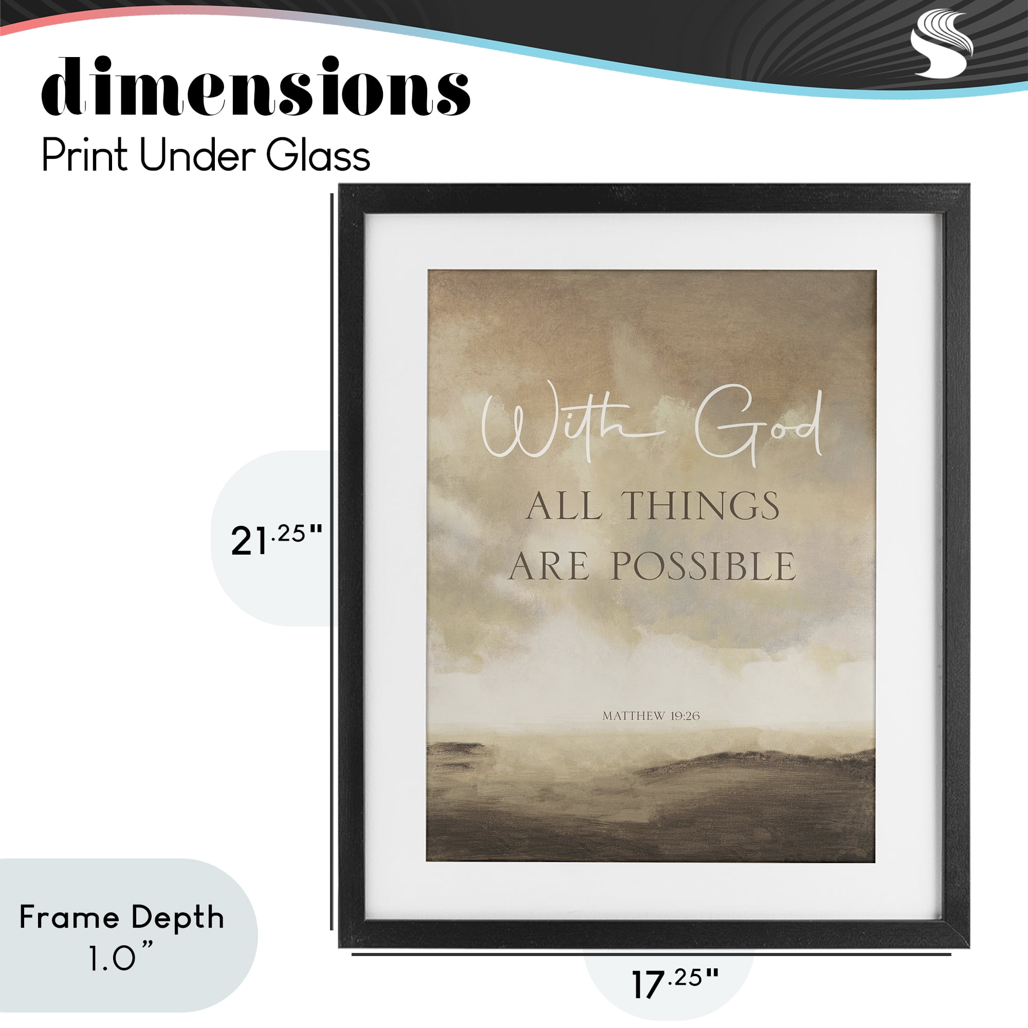Stupell Industries With God Matthew Proverb Black Framed Print Under Glass, design by John Spaeth