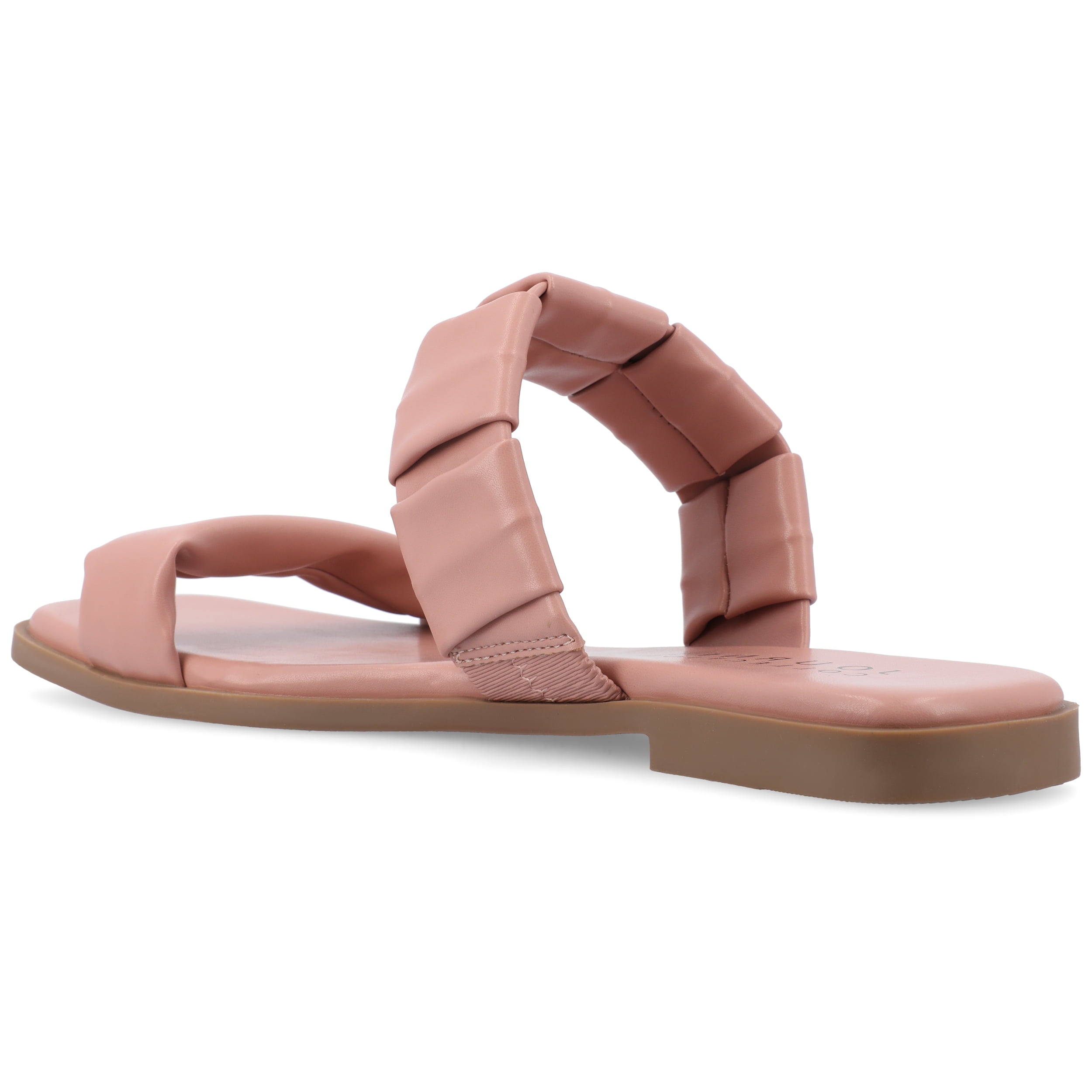 Journee Womens Pegie Slip On Faux Leather Flat Sandals