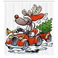 thumbnail image 3 of Ambesonne Christmas Shower Curtain, Reindeer in Red Car, 69"Wx70"L, White Red Green, 3 of 3