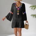 thumbnail image 6 of Xuhomer Sunscreen Cover for Women Crochet Floral Hollow Short Sleeve V-Neck Flowy Summer Cover Up Bikini Bathing Suits Loose Beach Tassel Cover Ups Swimsuit Cover-up Dress Black Free Size, 6 of 7