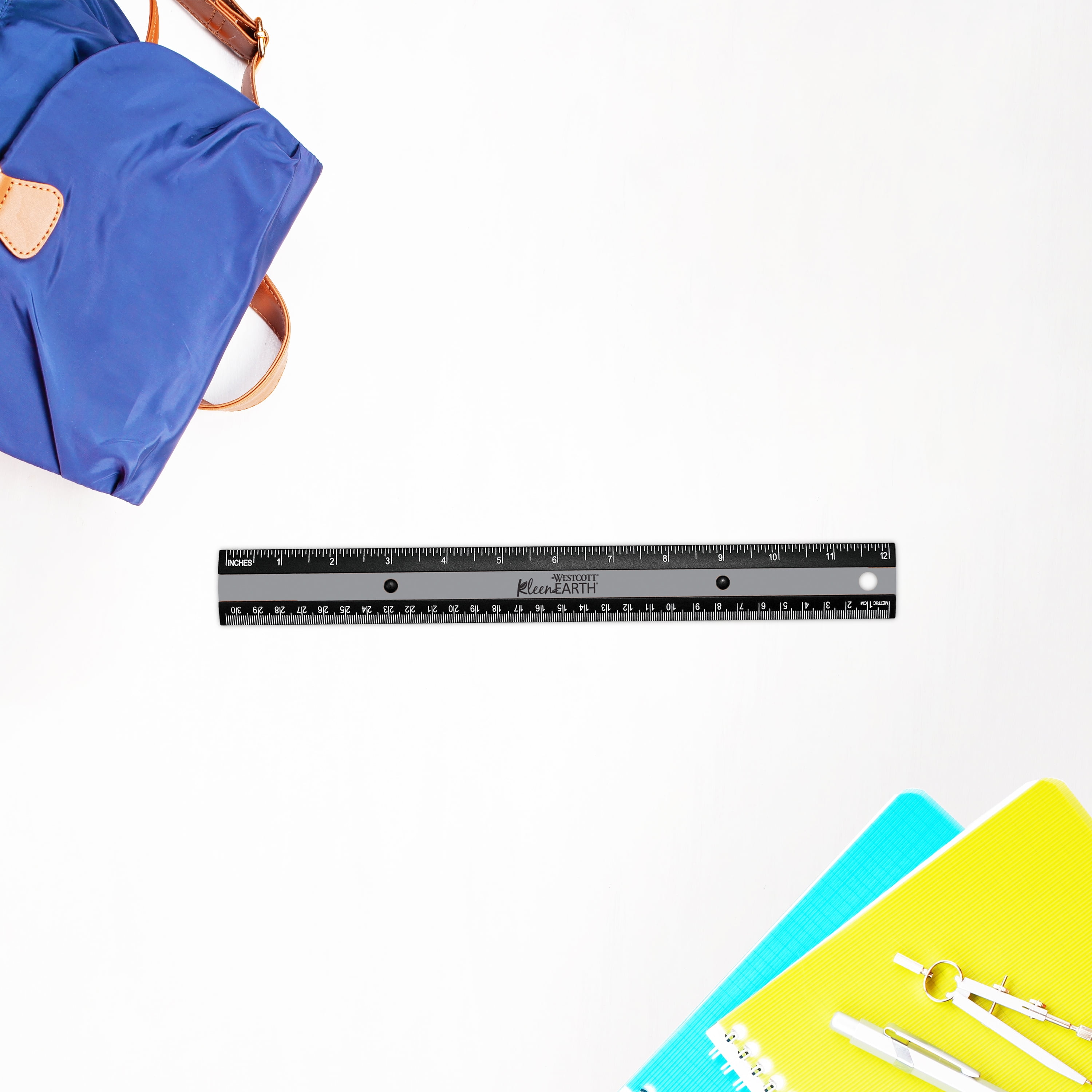 Westcott 12" Kleen Earth Black, Recycled Ruler, Plastic, 1 Each, No Bulk, High School.