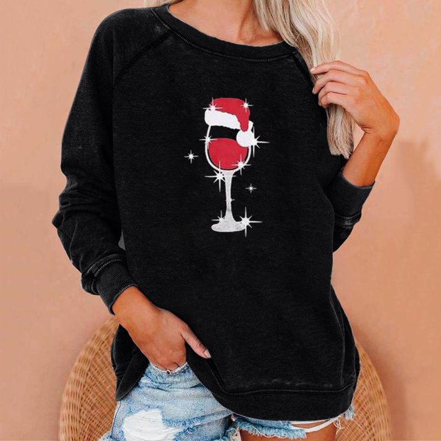 Nouveaux Hauts pour Femmes 2023 Manches Longues Col Rond Hauts Chemises Amples Imprimé de Noël Blouse Graphique Coupe Décontractée Chandail en Molleton Oversize pour Femmes