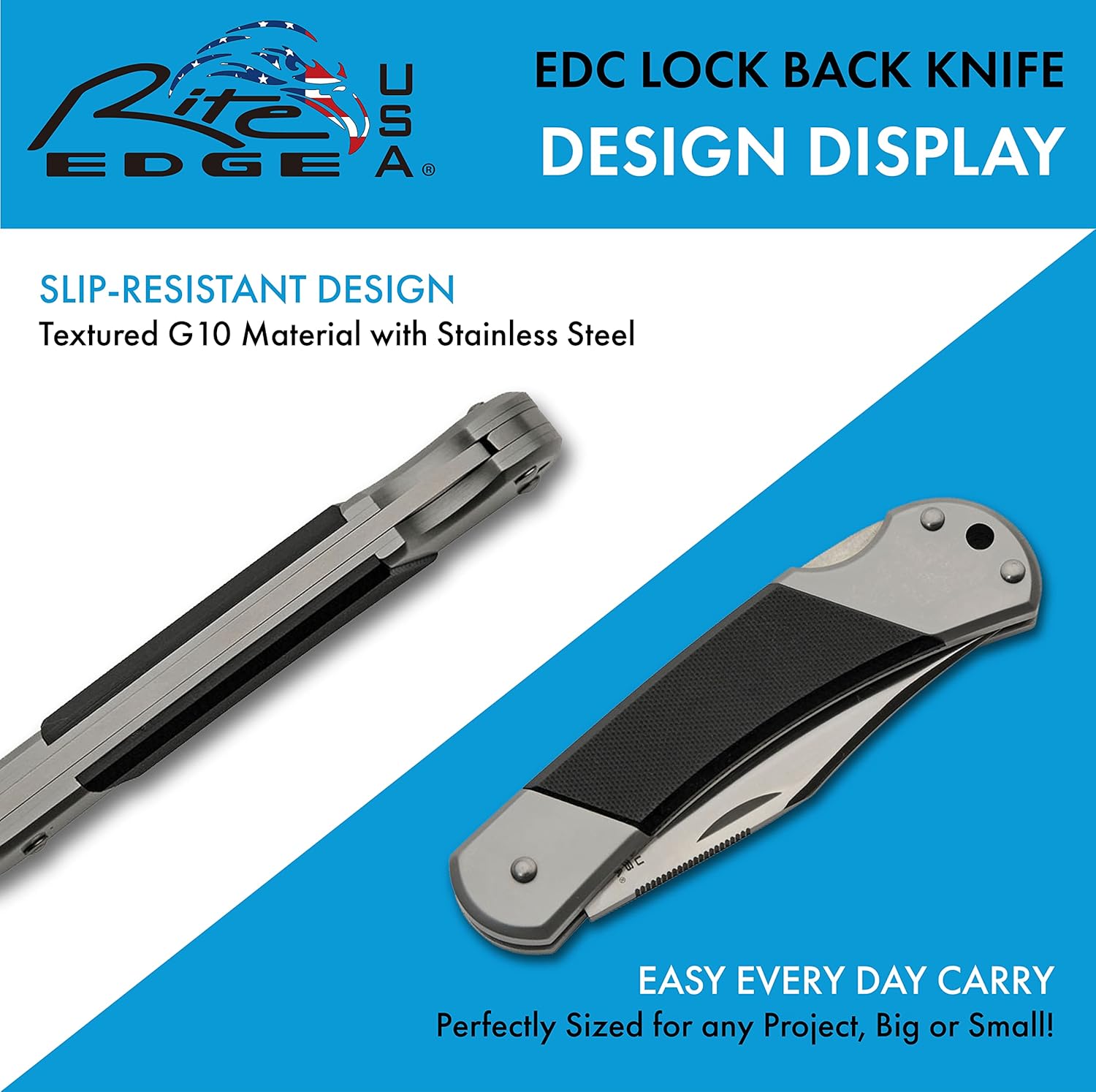 SZCO 8.5" Black G10 Handle Lock Back Folding Knife – 440 Stainless Steel Blade, Leather Sheath – Folding Utility Pocket Knife for Everyday Carry