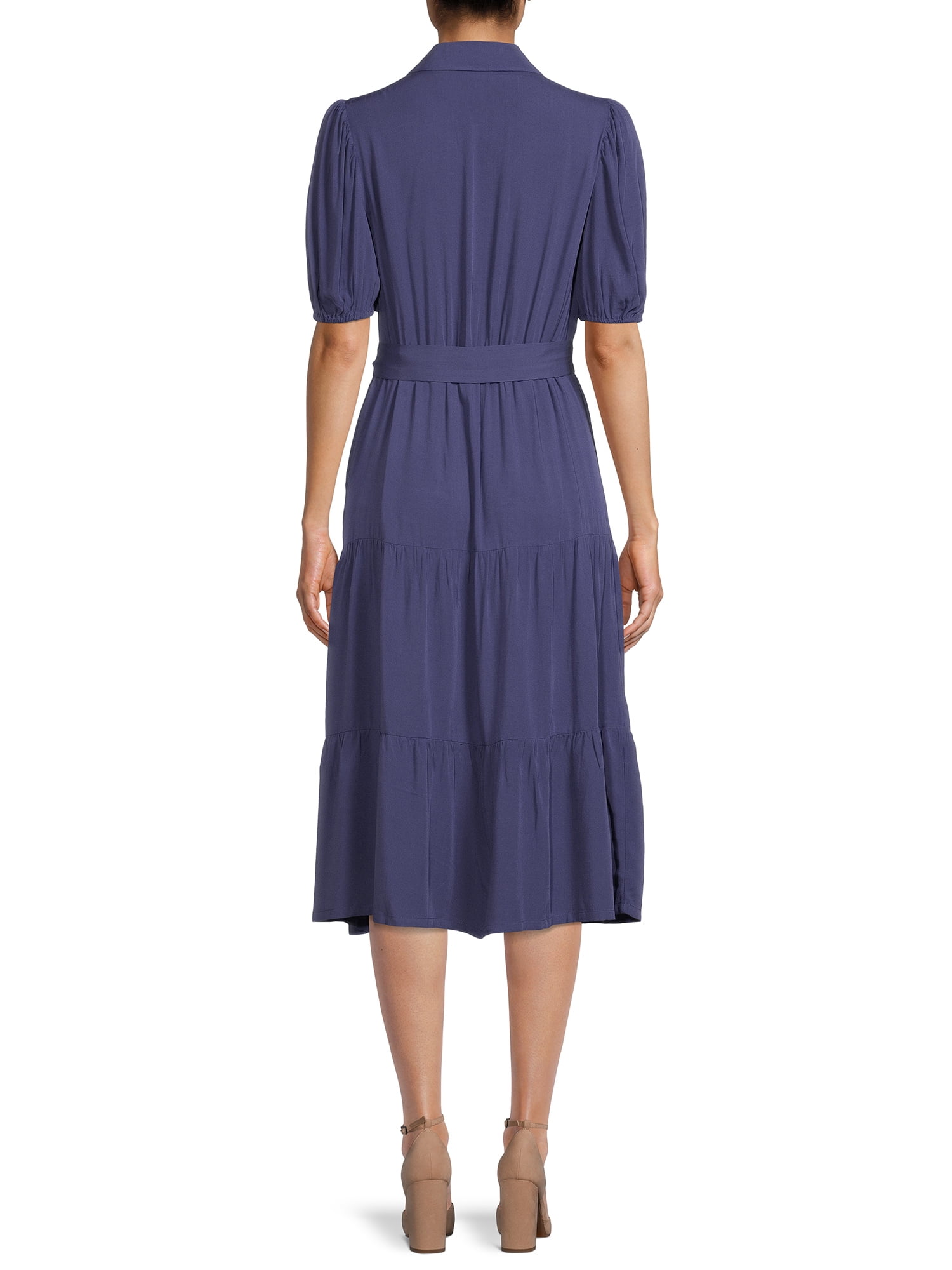 Time and Tru Women's Tiered Midi Shirt Dress