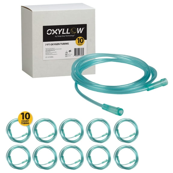 Oxyllow 7 ft Tubes| 10 Count Per Pack| Kink-Resistant| Green Tint| Universal Connectors| Medical Grade