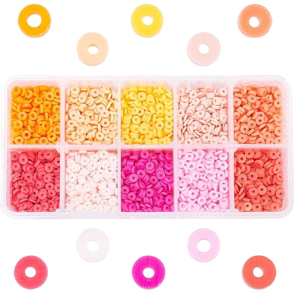 3800pcs 4mm Clay Disc Beads Small Friendship Bracelet Beads Orange Flat Polymer Clay Chip Beads Heishi Disc Beads Chip Spacer Beads for Music Fans Summer Wakiki Hawaii Jewelry Making