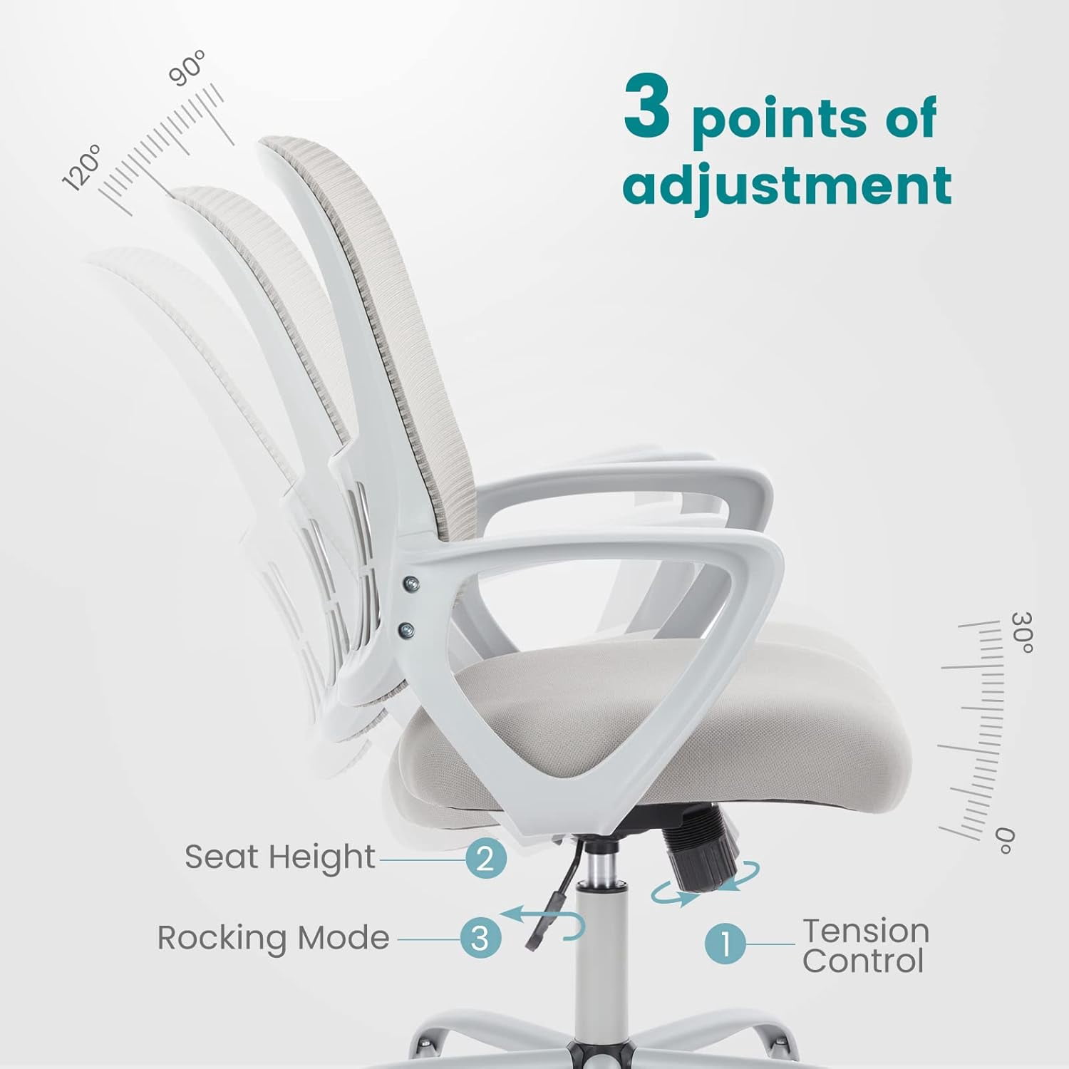 Ergonomic Mesh Office Chair with Lumbar Support - Adjustable Swivel Computer Chair, Grey