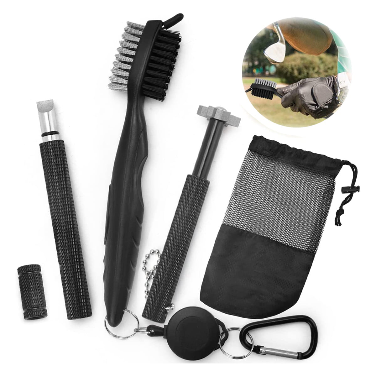  Nuanchu 10 Packs 3 In 1 Retractable Multiple Use Golf Club  Cleaner Tool Portable Golf Club Brush Golf Club Cleaning Kit