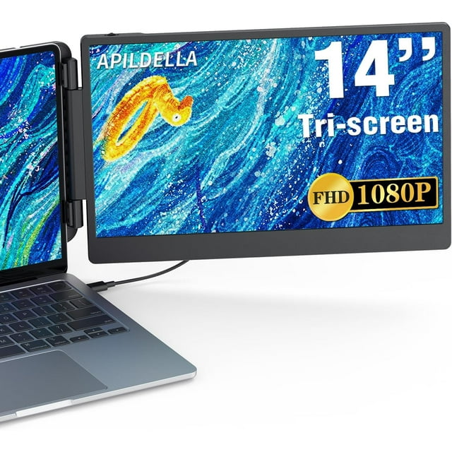 APILDELLA Extensor de Pantalla Dual para computadora portátil de 14 Pulgadas, Monitor Dual portátil 1080P FHD para computadora portátil USB C HDMI, Monitor Dual para Mac/Windows