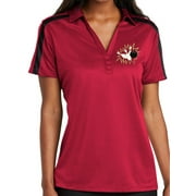 Womens Crashing Bowling Pins Polo Shirt - Red/Black, 2XL