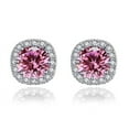 thumbnail image 2 of Paris Jewelry 10k White Gold 1/2 Ct Round Created Pink Sapphire Halo Stud Earrings Plated, 2 of 4