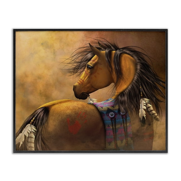Stupell Industries Southwestern Kiowa Gold Horse Black Framed Giclee Art, 14 x 11, by Laurie Prindle