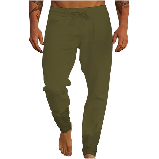 Admvng Men's Pants Plus Size Solid Color Drawstring Relaxed Fit Casual Comfortable Full Length Pants with Pockets S-5XL