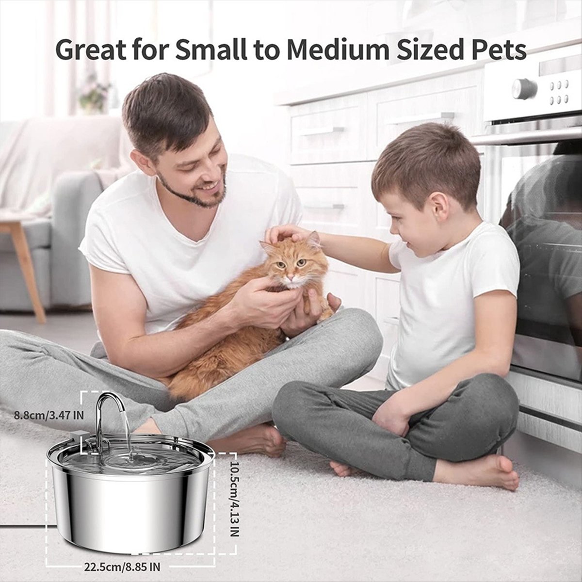 3.2L Stainless Steel Cat Dog Pet Drink Water Fountain Rechargeable Automatic Water Feeder Motion Sensor Bowl