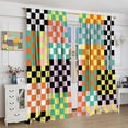 thumbnail image 5 of Checkered Curtains, Retro Colorful Checkerboard Groovy Aesthetic Modern Pattern Window Treatments, Rod Pocket Thermal Insulated Drapes 2 Panel Sets for Bedroom Living Room, 42" W X 54" L, 5 of 8