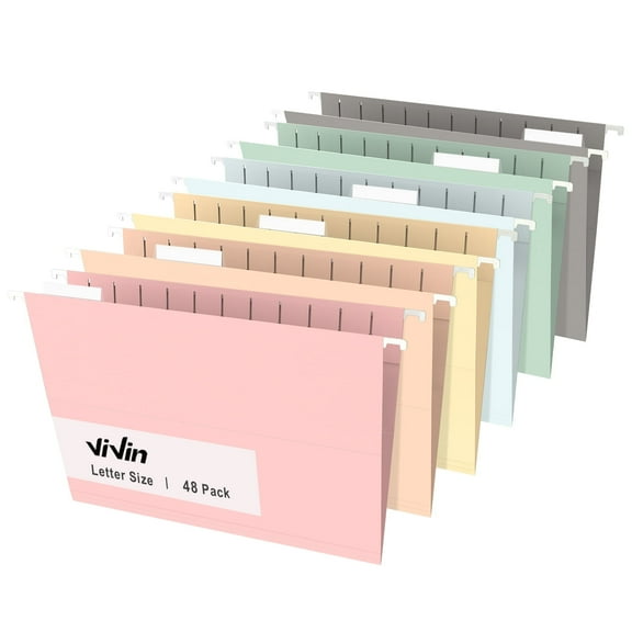 ViVin Hanging File Folders with 1/5 Cut Tabs, 48 Pack Letter Size, for Home School Office(Assorted)