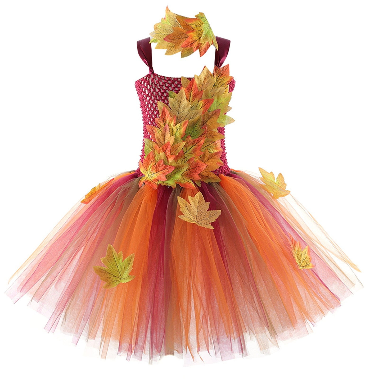 SJLDQY Carnival Toddler Girls Maple Leaf Elf Dress Up Lace Mesh Dress With Wings Outfits Party Stage Performance Clothes Set
