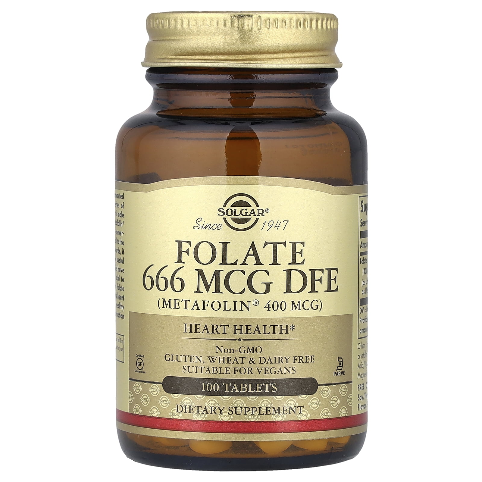 Solgar Folate 666 MCG DFE (Metafolin® 400 MCG) Tablets - 100 ct