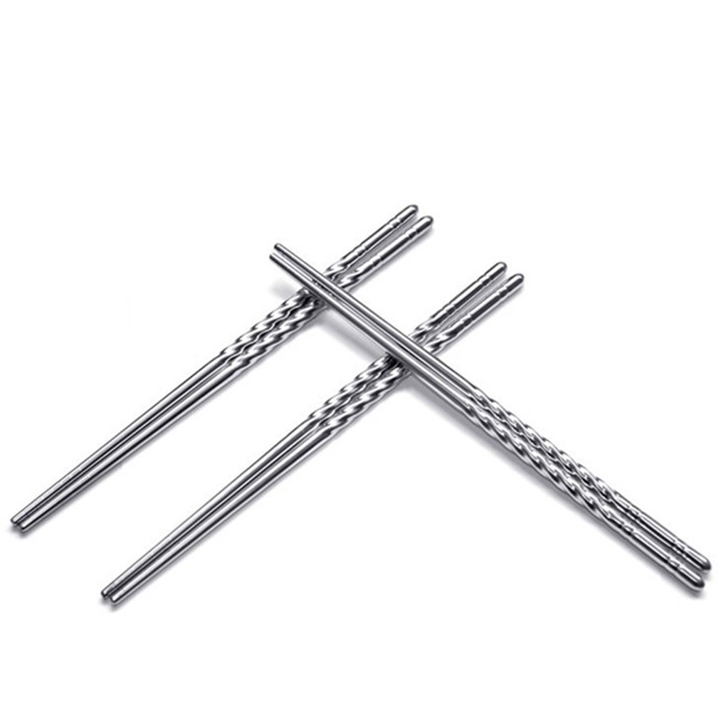 Stainless Steel Chopsticks Antiskip Thread Food Stick Nonslip Home